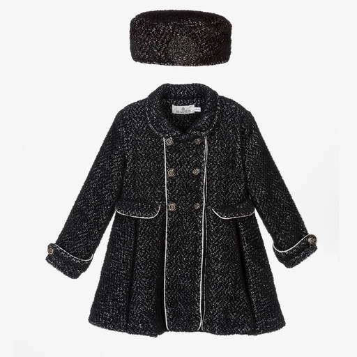 Beau KiD-Черное пальто и шапка для девочек | Childrensalon
