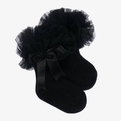 Beau KiD-Girls Black Cotton Frill Socks | Childrensalon