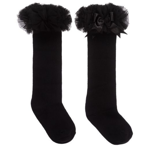 Beau KiD-Girls Black Cotton Long Socks | Childrensalon