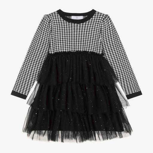 Beau KiD-Girls Black Houndstooth Knitted Dress | Childrensalon