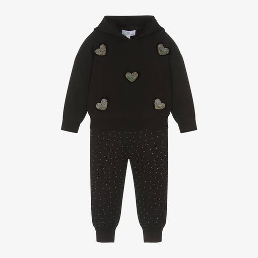 Beau KiD-Girls Black Knitted Hooded Tracksuit | Childrensalon