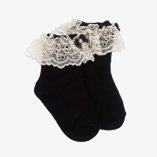 Beau KiD-Girls Black Socks with Lace | Childrensalon