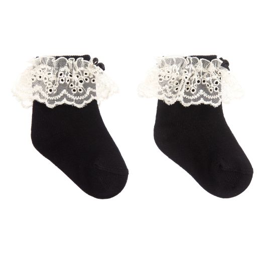 Beau KiD-Girls Black Socks with Lace | Childrensalon