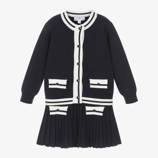 Beau KiD-Girls Blue Knitted Cardigan & Skirt Set | Childrensalon