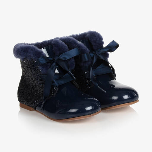 Beau KiD-Синие кожаные ботинки для девочек | Childrensalon