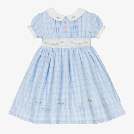 Beau KiD-Girls Blue Smocked Cotton Dress | Childrensalon