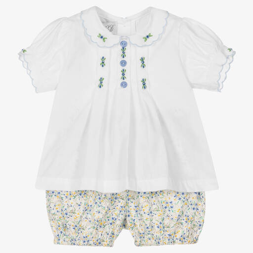 Beau KiD-Белая блузка и голубые шорты в цветочек | Childrensalon