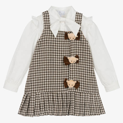 Beau KiD-Girls Brown & Ivory Houndstooth Dress Set | Childrensalon