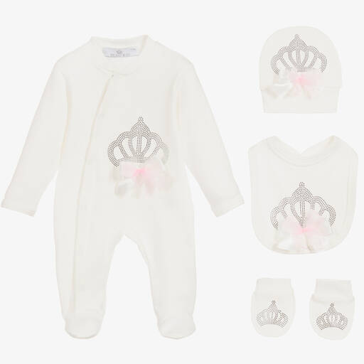 Beau KiD-Girls Ivory Cotton Babysuit Set | Childrensalon