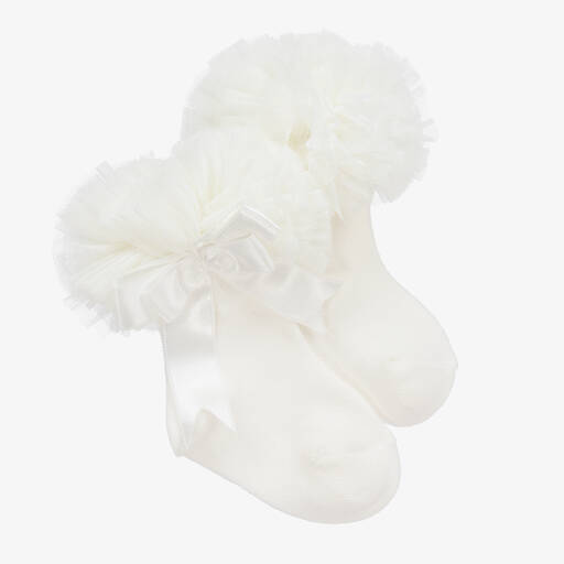 Beau KiD-Girls Ivory Cotton Frill Socks | Childrensalon
