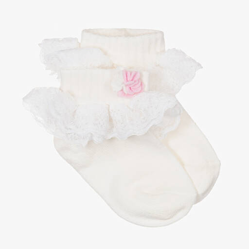 Beau KiD-Girls Ivory Cotton Frilly Socks | Childrensalon