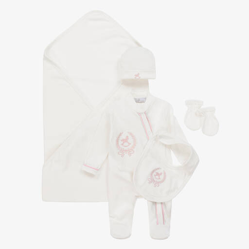 Beau KiD-Girls Ivory & Pink Cotton Babysuit Set | Childrensalon