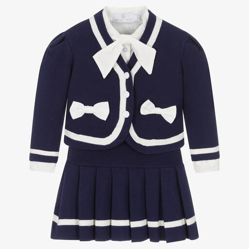 Beau KiD-Girls Navy Blue Knitted Skirt Set | Childrensalon