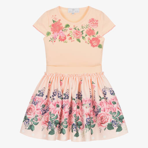 Beau KiD-Girls Pale Orange Floral Skirt Set | Childrensalon