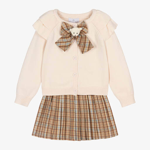 Beau KiD-Girls Pink & Brown Tartan Skirt Set | Childrensalon