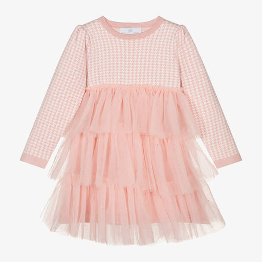 Beau KiD-Girls Pink Houndstooth Knitted Dress | Childrensalon