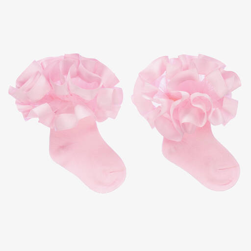 Beau KiD-Girls Pink Ruffle Cotton Socks | Childrensalon