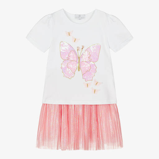 Beau KiD-Girls Pink & White Butterfly Skirt Set | Childrensalon