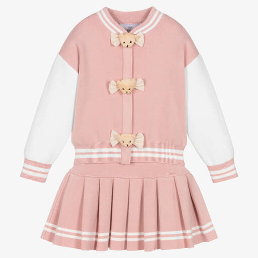 Beau KiD-Girls Pink & White Knitted Skirt Set | Childrensalon