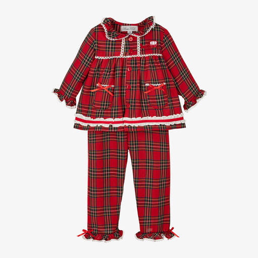 Beau KiD-Girls Red Cotton Tartan Bow Pyjamas | Childrensalon