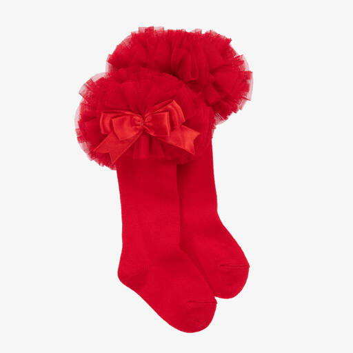 Beau KiD-Girls Red Cotton & Tulle Socks | Childrensalon