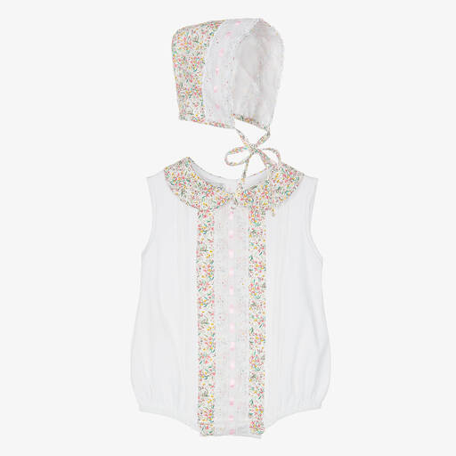 Beau KiD-Girls White Floral Cotton Babysuit Set | Childrensalon