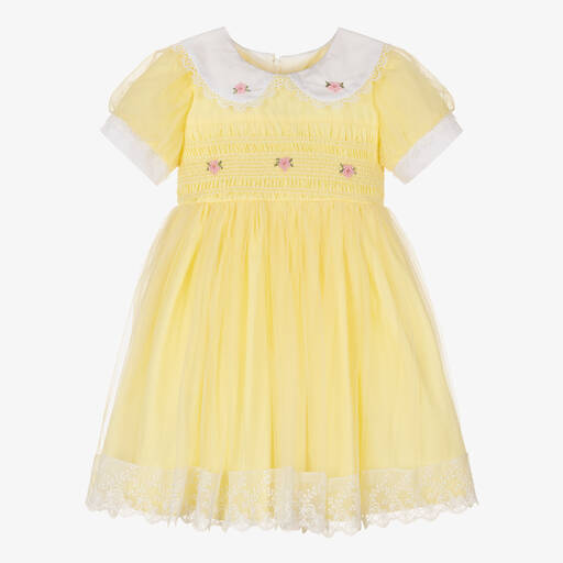 Beau KiD-Girls Yellow Smocked Cotton Dress | Childrensalon