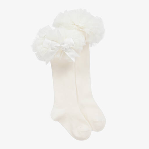 Beau KiD-Ivory Cotton & Tulle Socks | Childrensalon