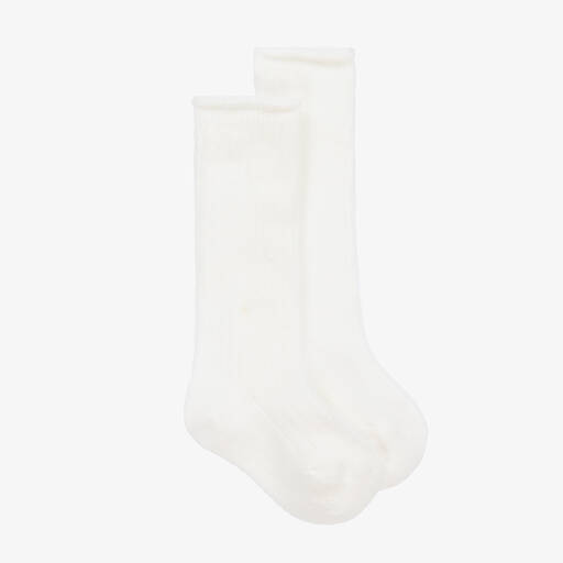 Beau KiD-Ivory Ribbed Cotton Socks | Childrensalon