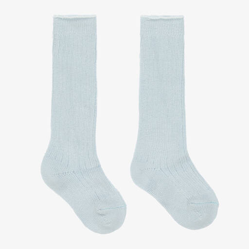Beau KiD-Pale Blue Ribbed Cotton Socks | Childrensalon