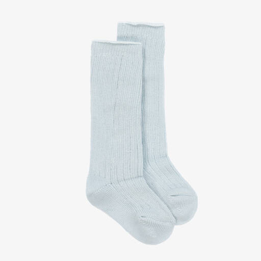 Beau KiD-Pale Blue Ribbed Cotton Socks | Childrensalon