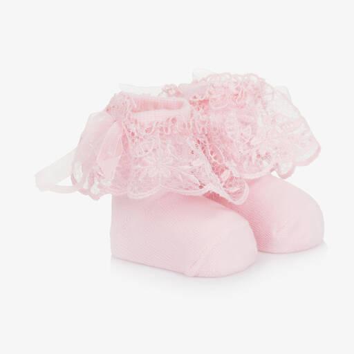 Beau KiD-Pink Cotton & Lace Socks  | Childrensalon