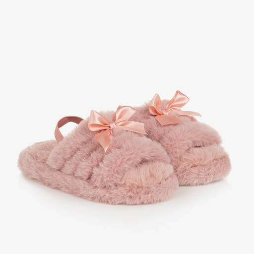 Beau KiD-Pink Faux Fur Slippers | Childrensalon