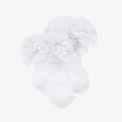 Beau KiD-Chaussettes blanches en coton à froufrous | Childrensalon