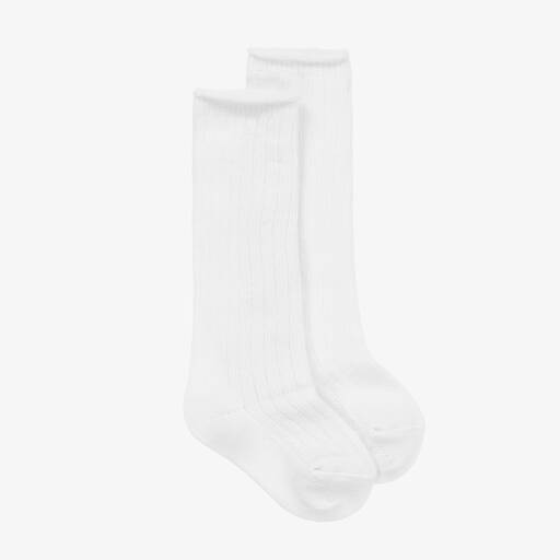 Beau KiD-White Ribbed Cotton Socks | Childrensalon