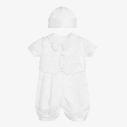 Beau KiD-White Satin Babysuit Set | Childrensalon