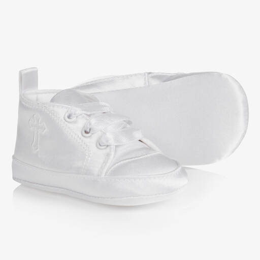 Beau KiD-حذاء ساتان لون أبيض لمرحلة قبل المشي للأطفال | Childrensalon