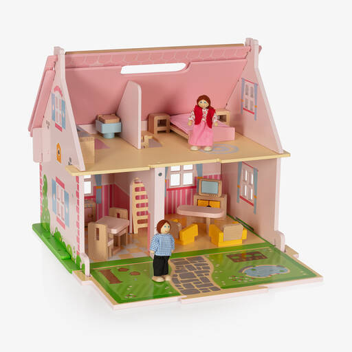 Bigjigs-Malette maison rose en bois fille 51cm | Childrensalon