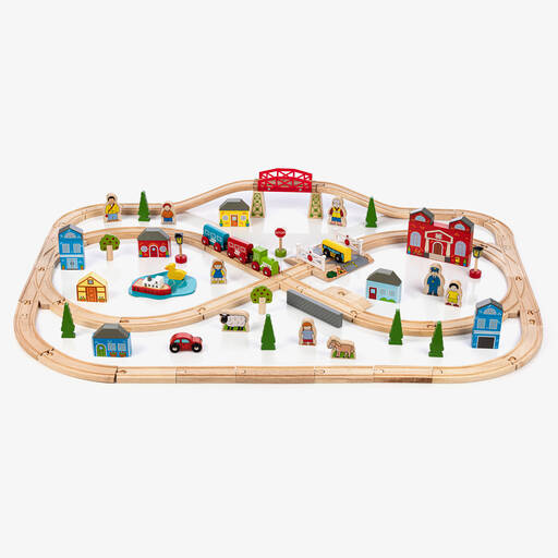 Bigjigs-Wooden Town & Country Train Set (102cm) | Childrensalon