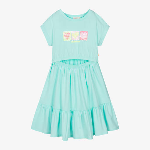 Billieblush-Girls Aqua Blue Cotton Jersey Dress | Childrensalon