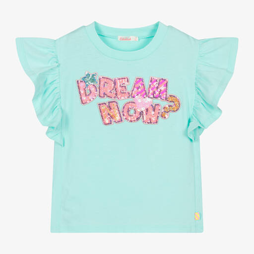 Billieblush-Girls Aqua Blue Cotton T-Shirt | Childrensalon