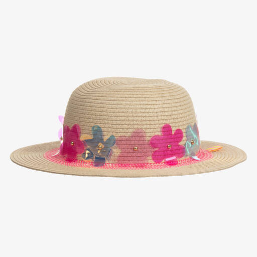 Billieblush-Girls Beige Flower Straw Hat | Childrensalon