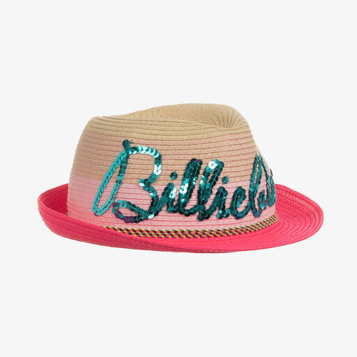 Billieblush-Girls Beige & Pink Straw Trilby Hat | Childrensalon