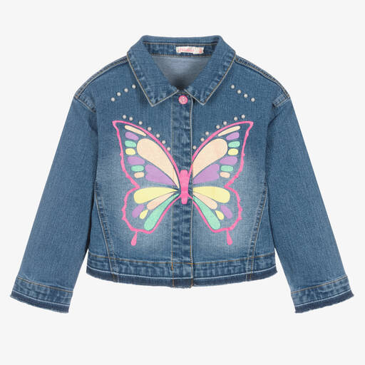 Billieblush-Girls Blue Butterfly Denim Jacket | Childrensalon