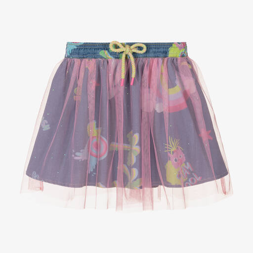 Billieblush-Girls Blue Cotton Chambray Tulle Skirt | Childrensalon