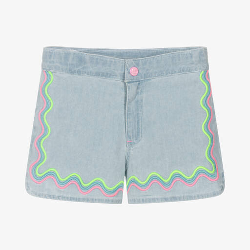 Billieblush-Girls Blue Cotton Embroidered Shorts | Childrensalon