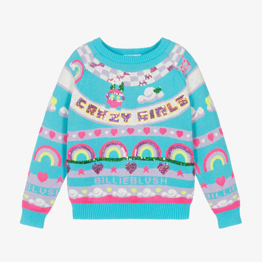 Billieblush-Girls Blue Cotton Knitted Sweater | Childrensalon