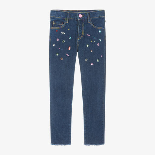 Billieblush-Girls Blue Denim Bejewelled Jeans | Childrensalon