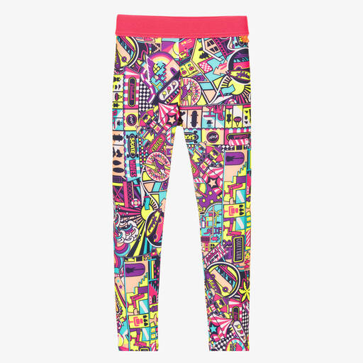 Billieblush-Girls Blue & Neon Pink Graphic Leggings | Childrensalon