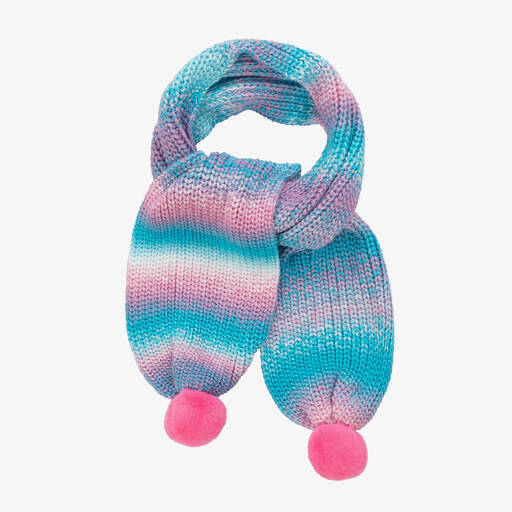 Billieblush-Girls Blue & Pink Knitted Pom-pom Scarf | Childrensalon